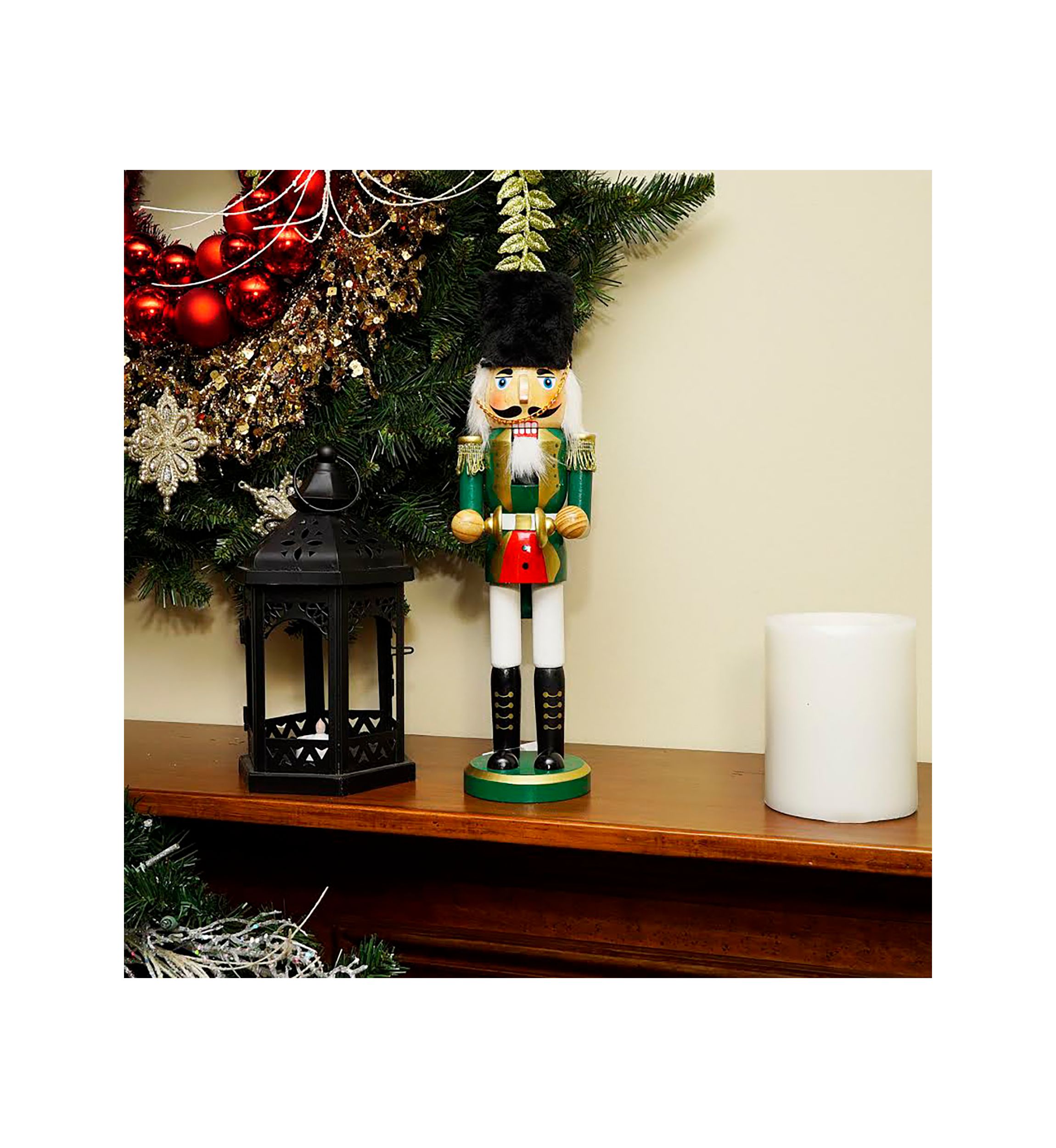 14Inch Green and White Cymbalist Christmas Nutcracker