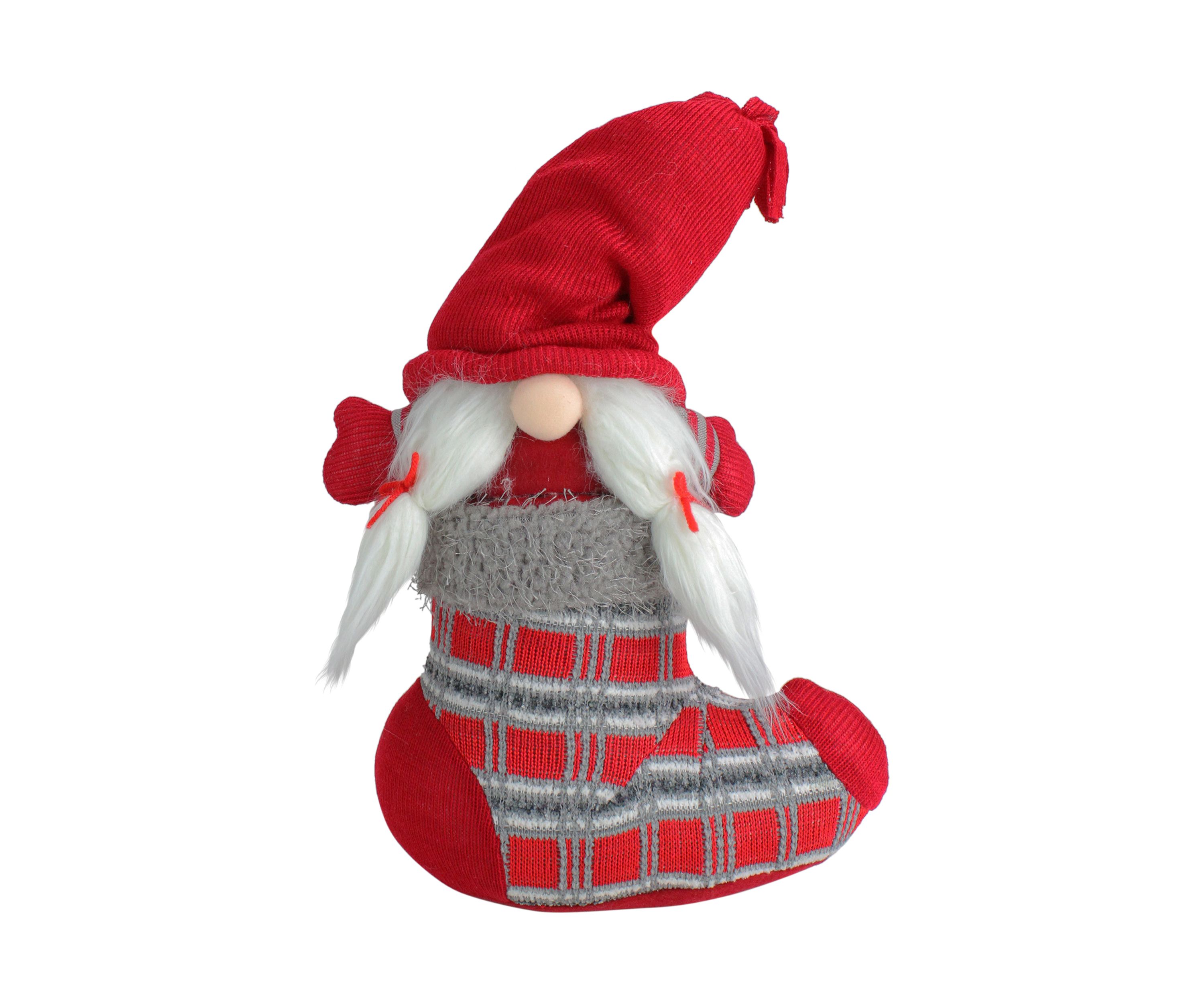 14.5Inch Red and Gray InchIsoldeInch Gnome in Christmas Stocking Tabletop Decoration