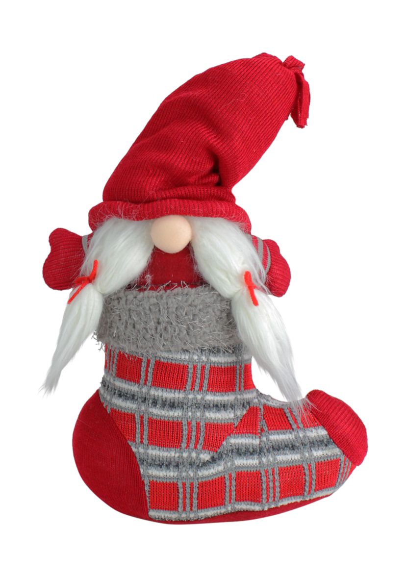 14.5Inch Red and Gray InchIsoldeInch Gnome in Christmas Stocking Tabletop Decoration