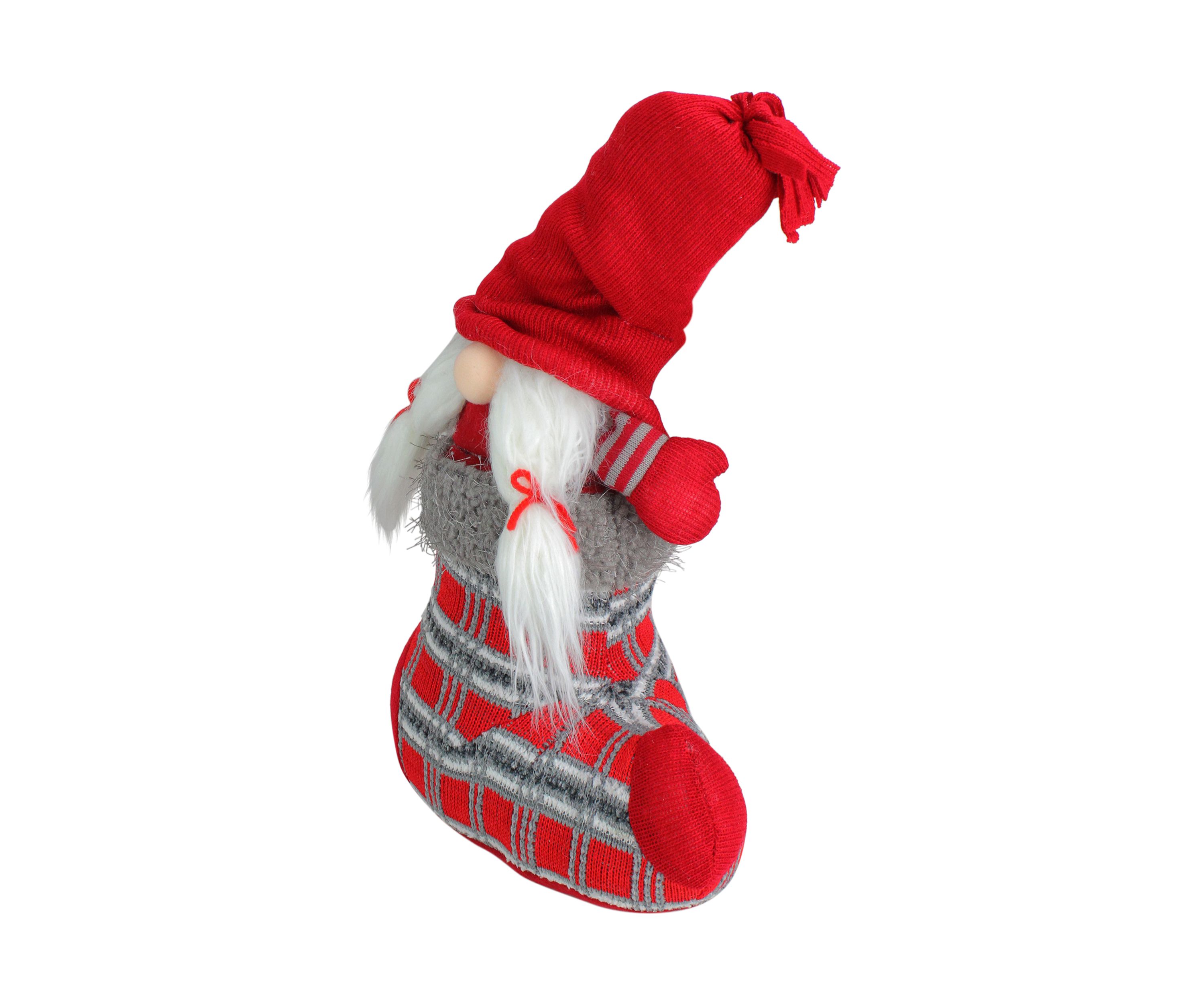 14.5Inch Red and Gray InchIsoldeInch Gnome in Christmas Stocking Tabletop Decoration