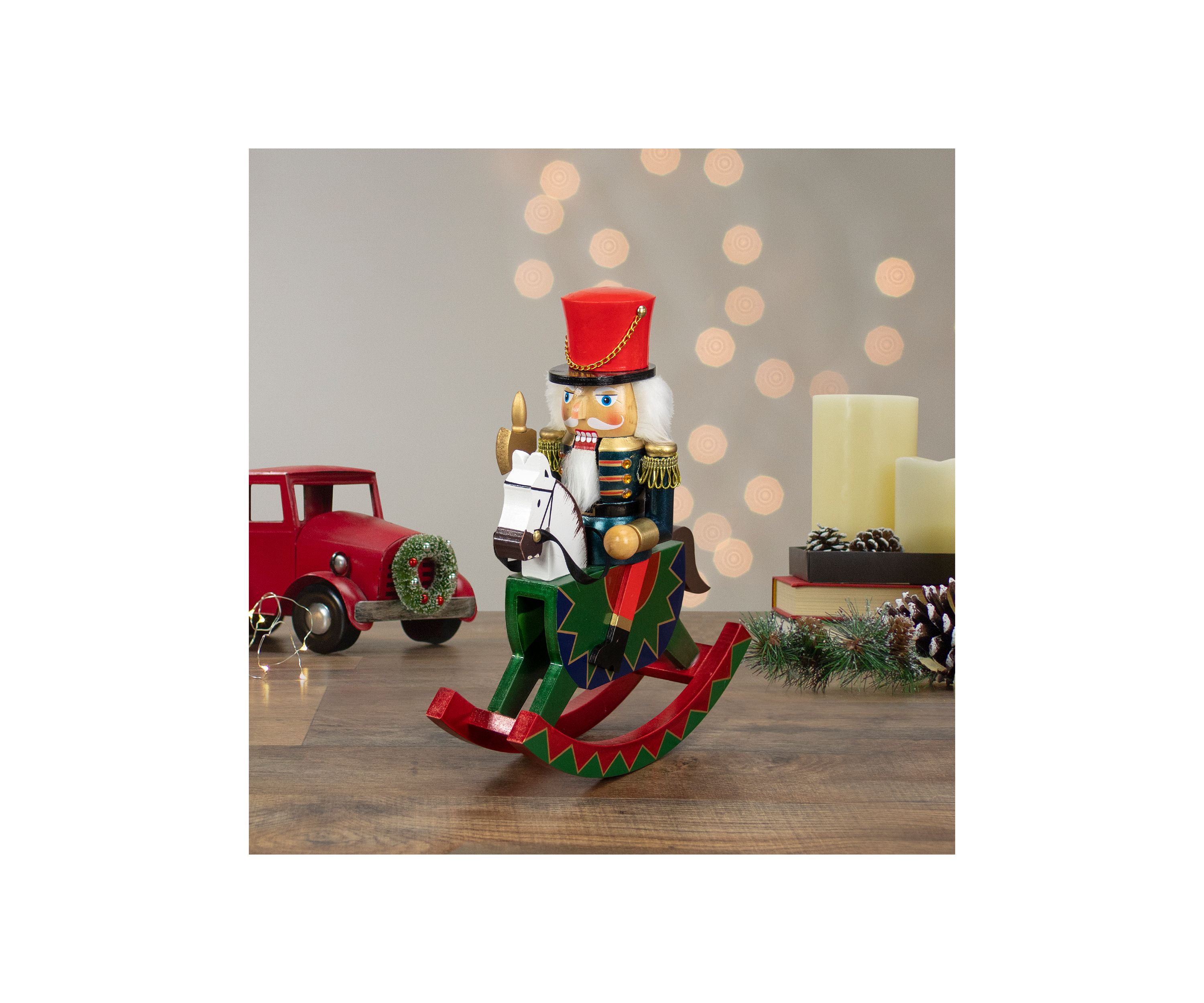 11.5 Red and Blue Christmas Nutcracker Soldier on Rocking Horse