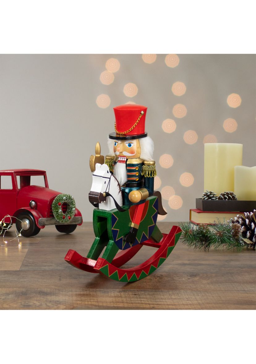 11.5 Red and Blue Christmas Nutcracker Soldier on Rocking Horse