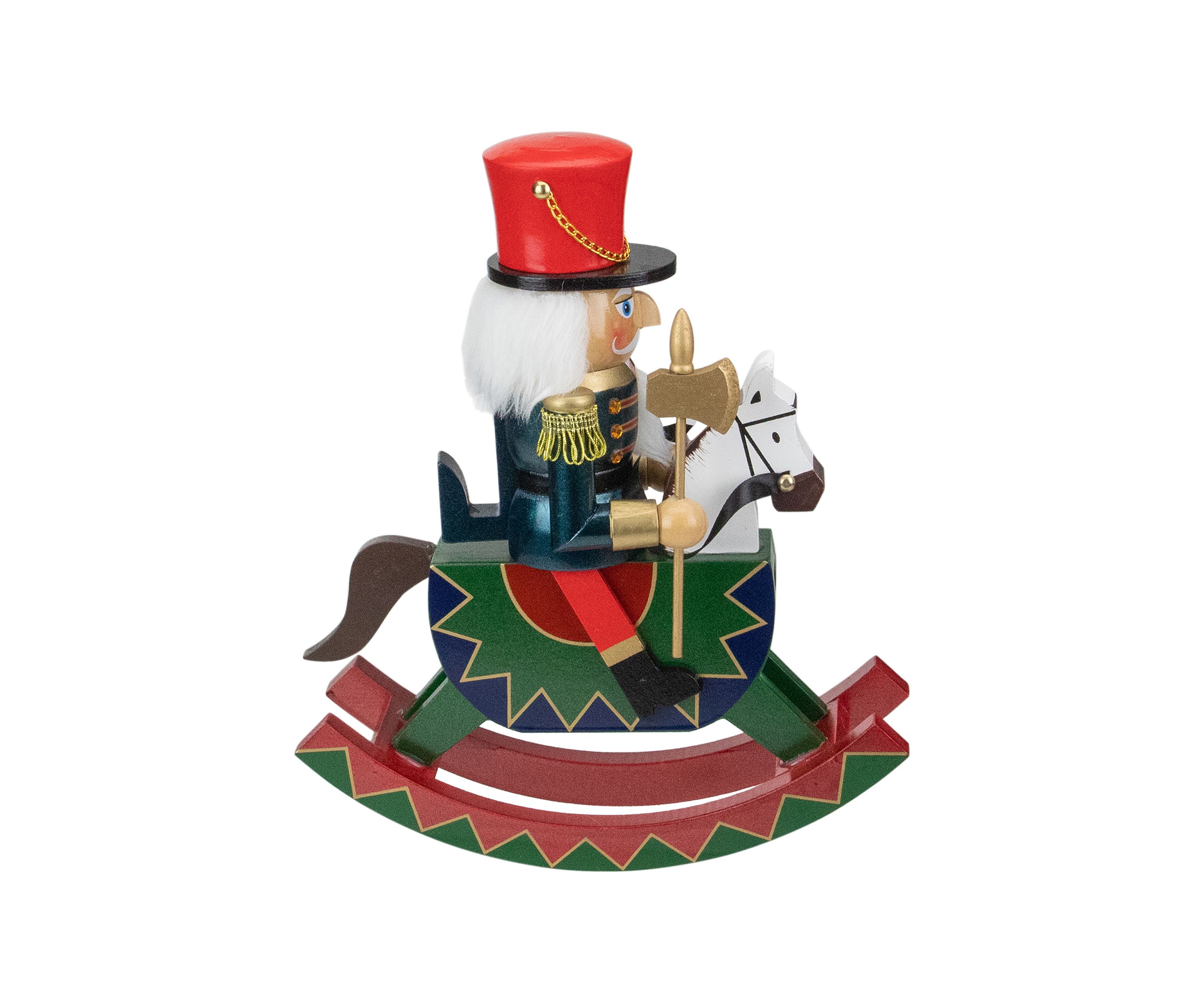 11.5 Red and Blue Christmas Nutcracker Soldier on Rocking Horse