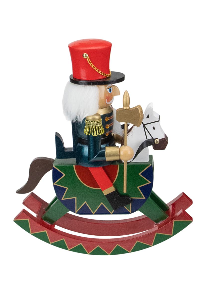 11.5 Red and Blue Christmas Nutcracker Soldier on Rocking Horse