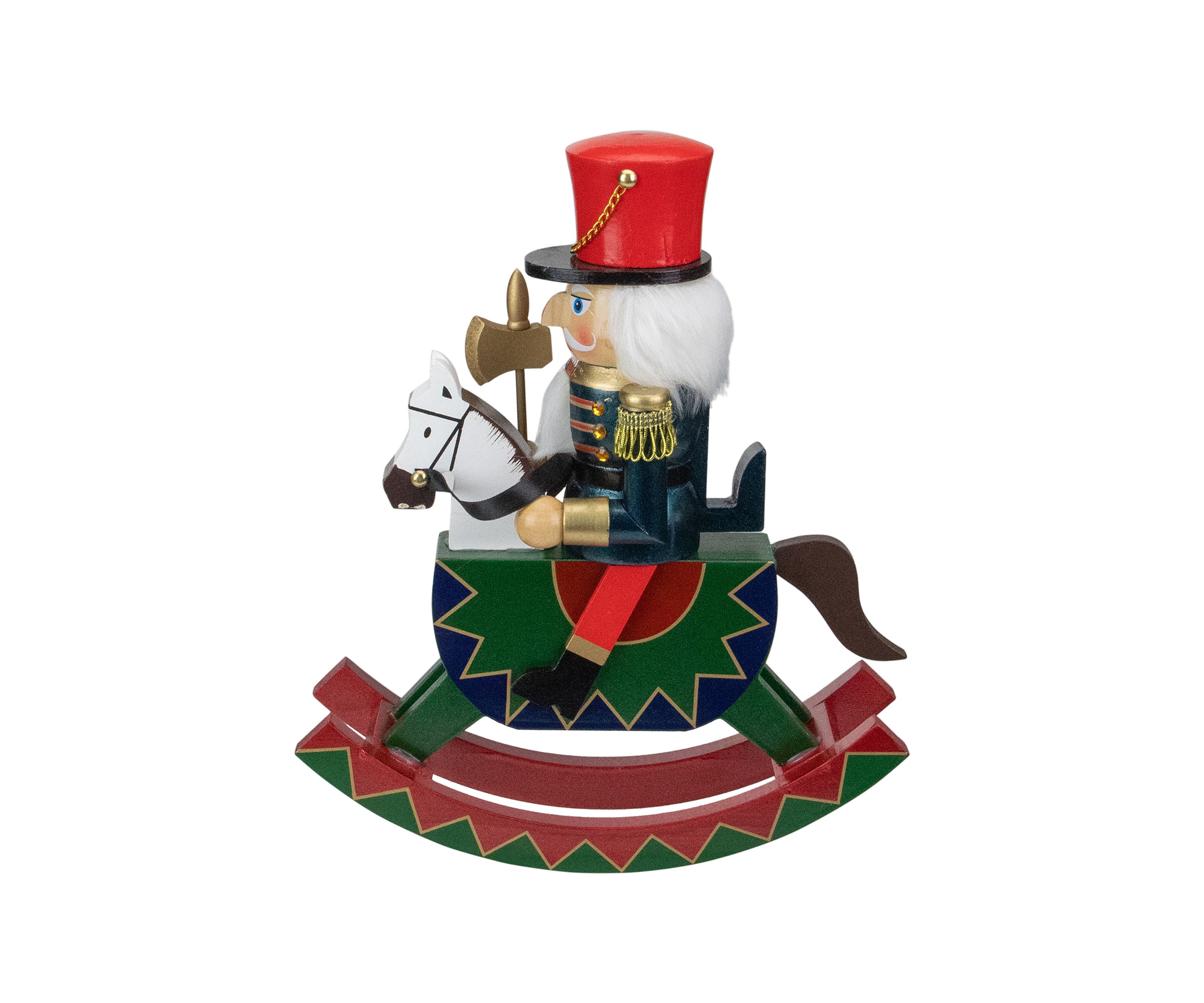 11.5 Red and Blue Christmas Nutcracker Soldier on Rocking Horse