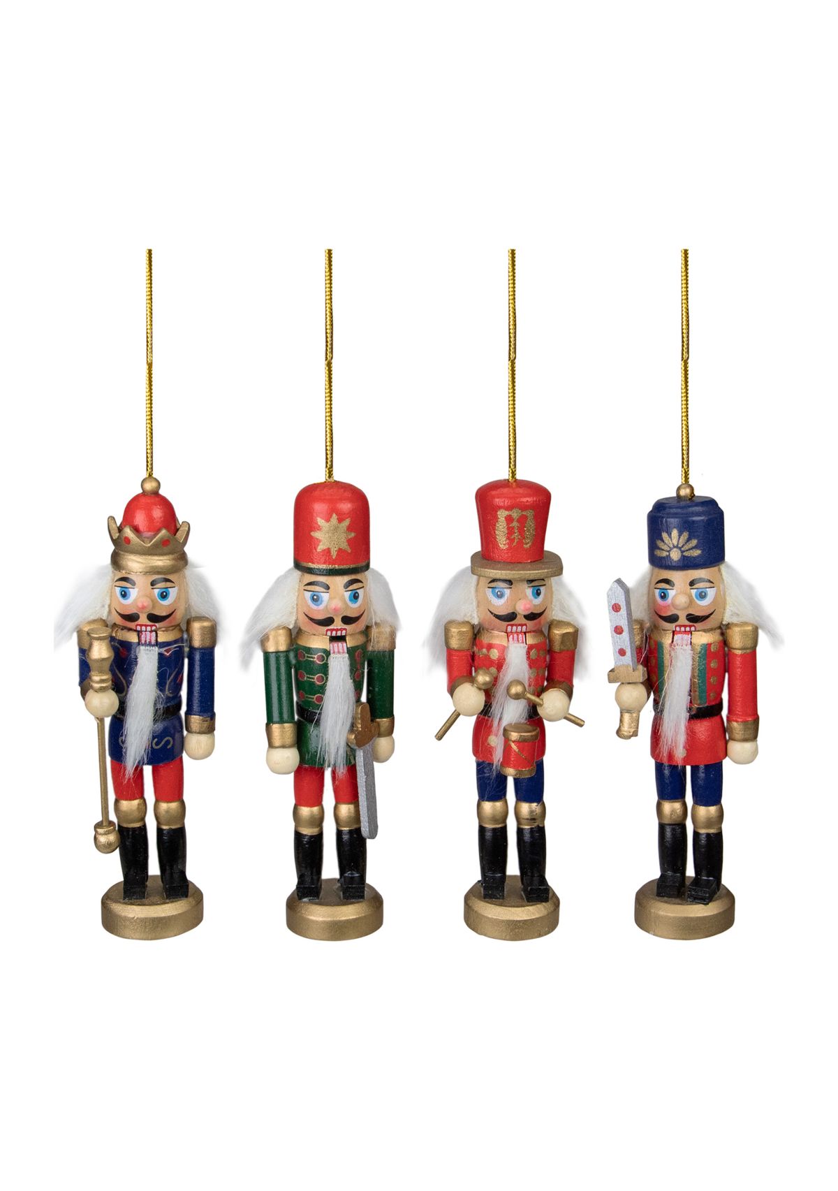 Set of 4 Red and Green Christmas Nutcracker Ornaments - 5Inch