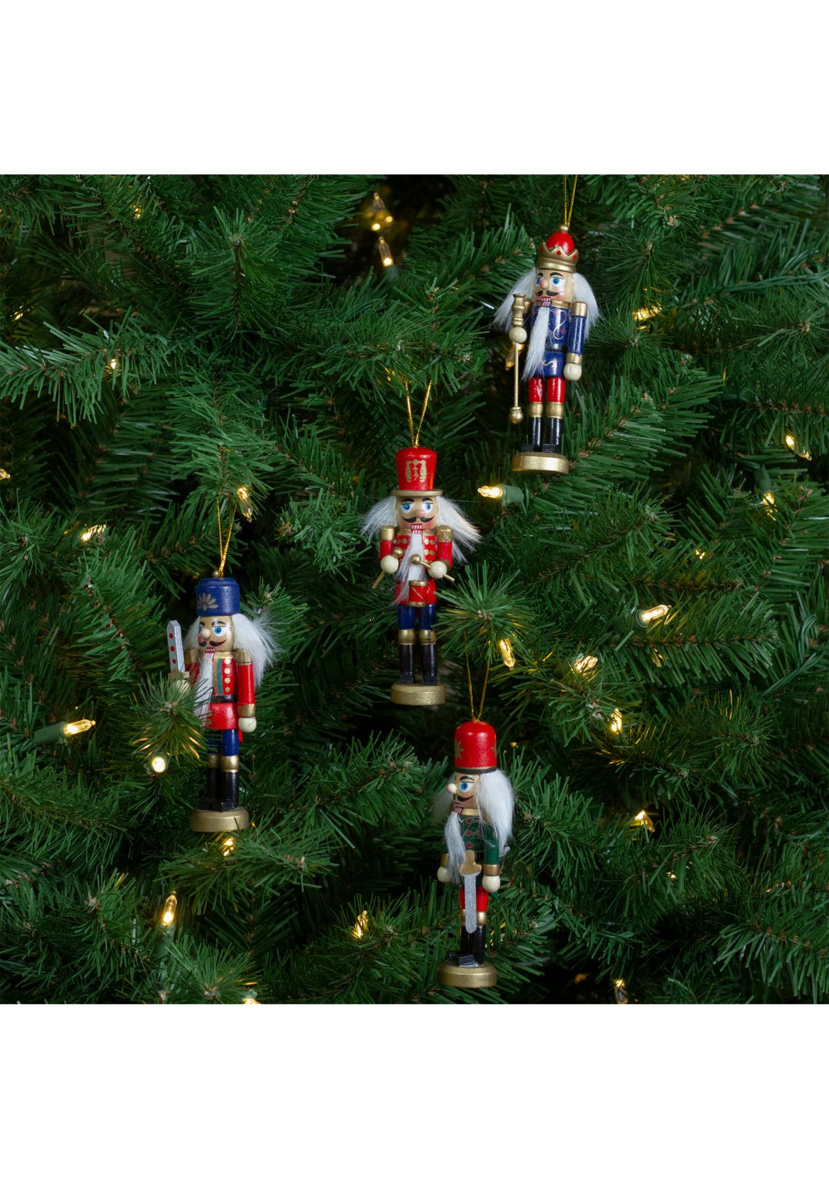 Set of 4 Red and Green Christmas Nutcracker Ornaments - 5Inch