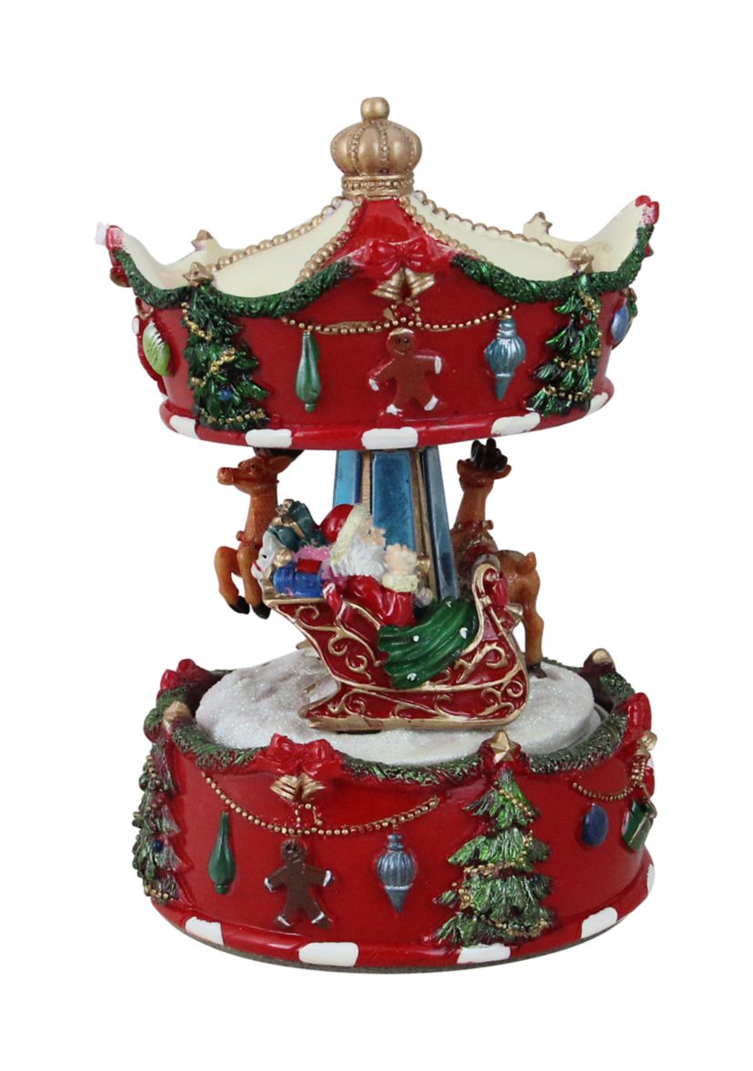 6.5Inch Red Santa and Reindeer Animated Christmas Carousel Music Box