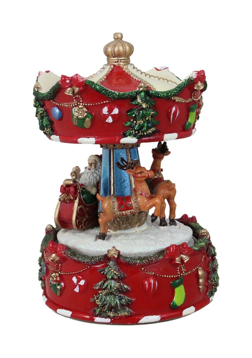 6.5Inch Red Santa and Reindeer Animated Christmas Carousel Music Box