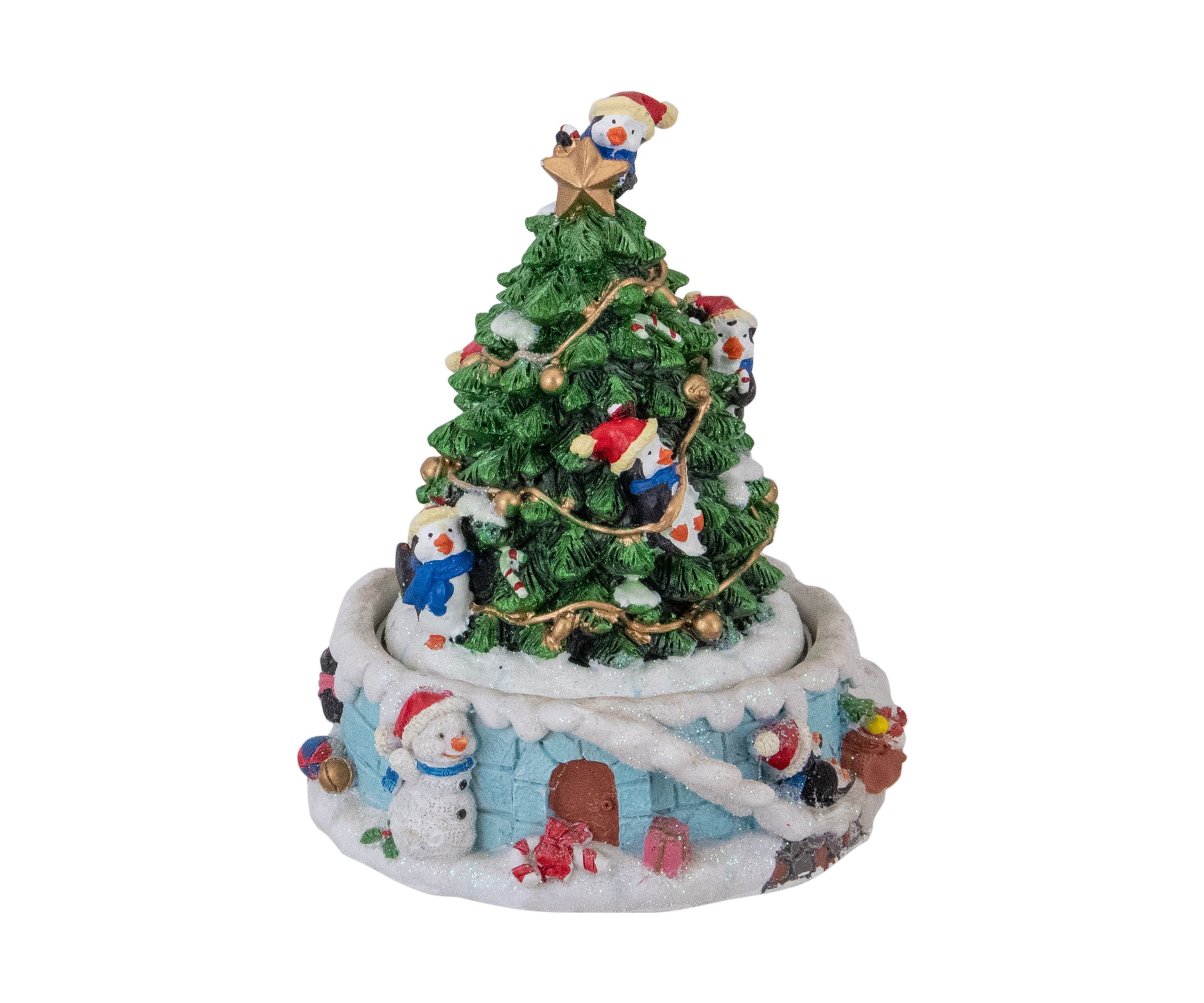 6.5Inch Penguins and Christmas Tree Rotating Music Box