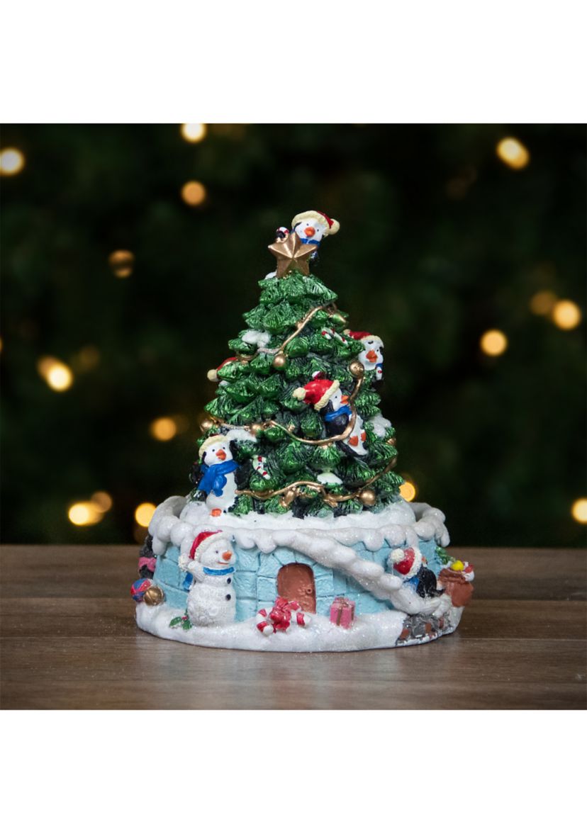 6.5Inch Penguins and Christmas Tree Rotating Music Box