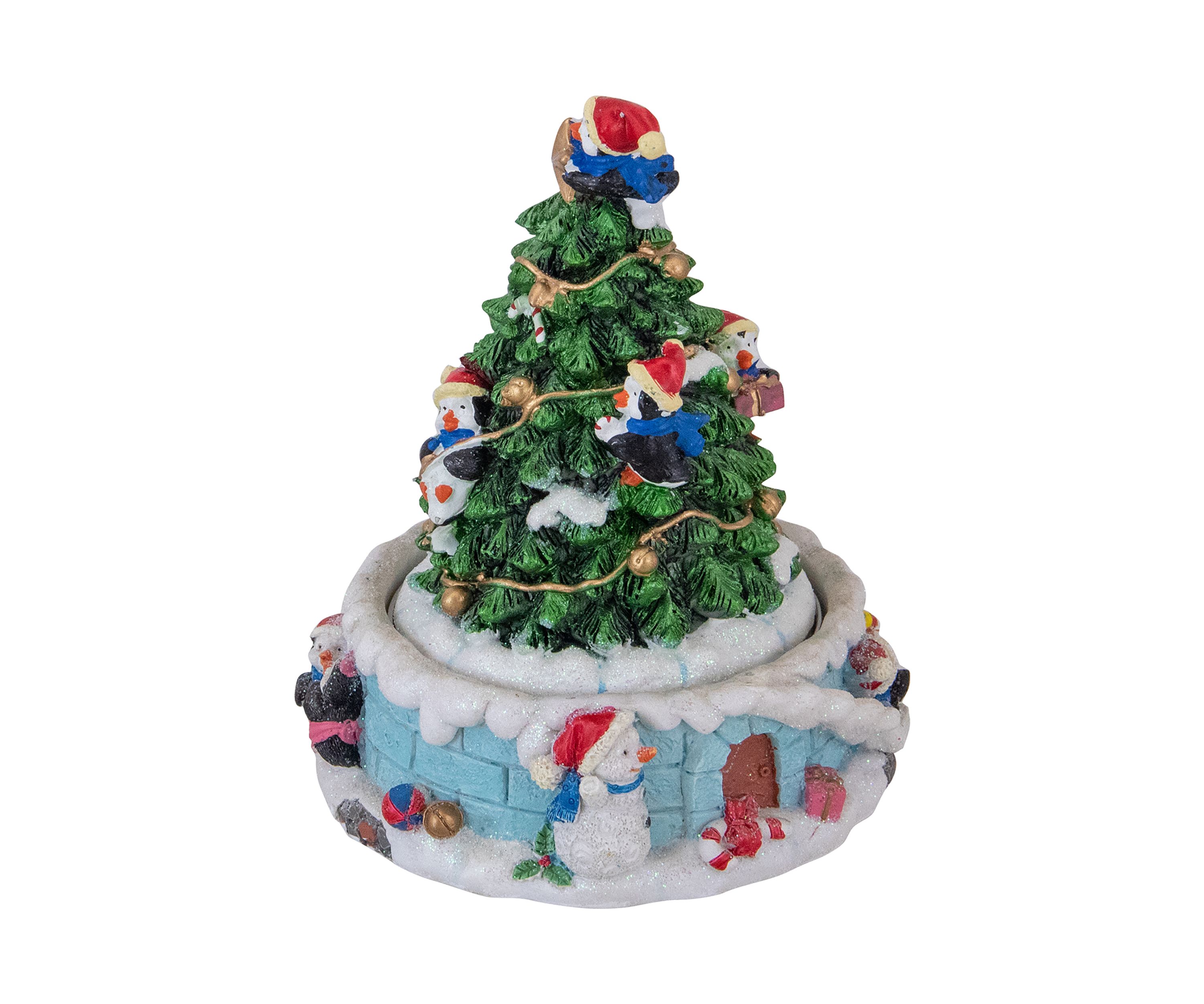 6.5Inch Penguins and Christmas Tree Rotating Music Box