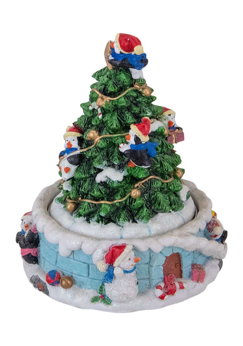 6.5Inch Penguins and Christmas Tree Rotating Music Box