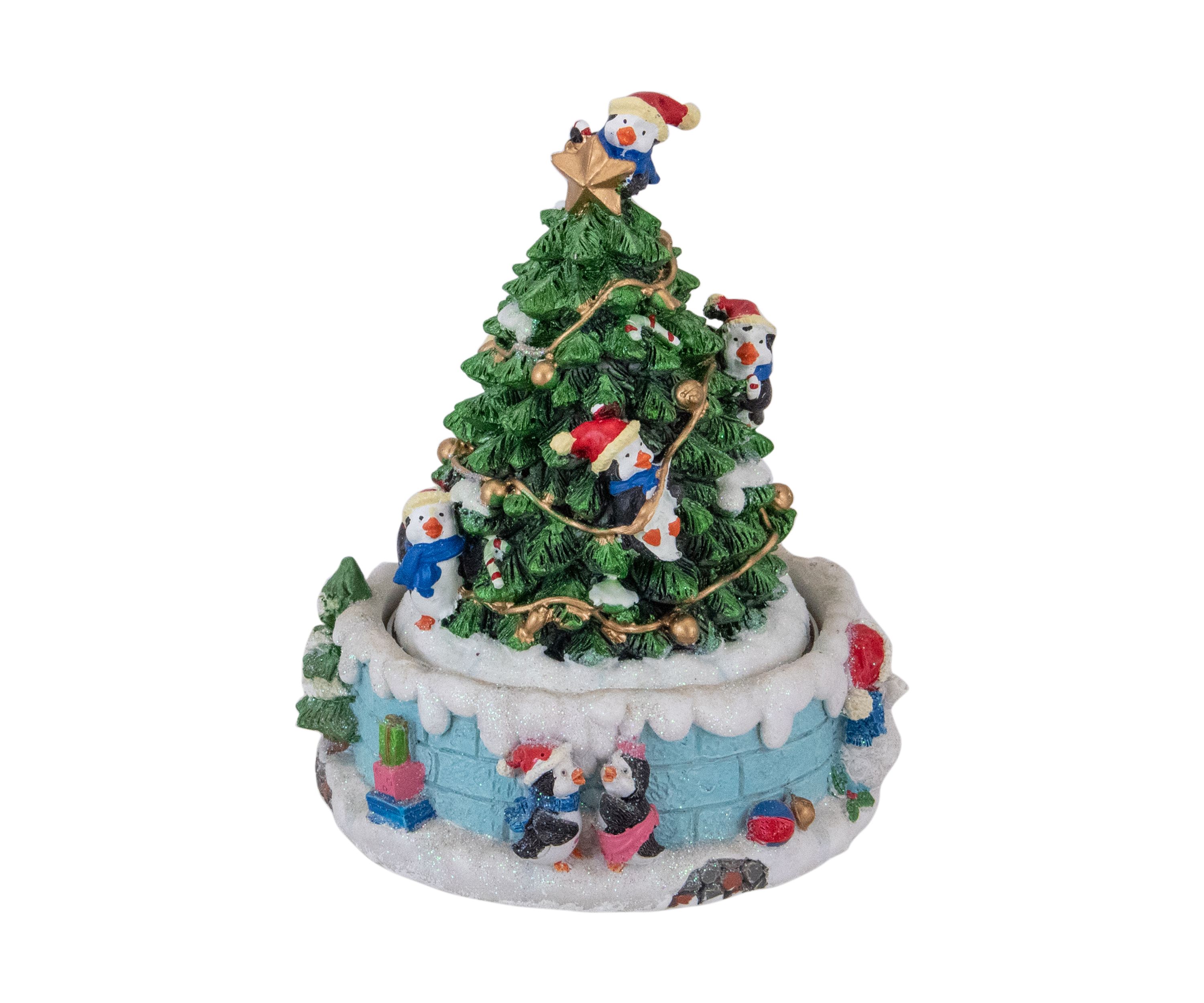 6.5Inch Penguins and Christmas Tree Rotating Music Box