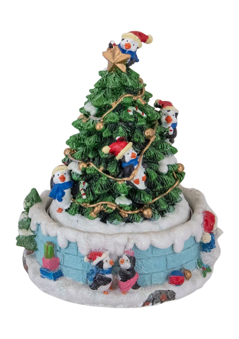6.5Inch Penguins and Christmas Tree Rotating Music Box
