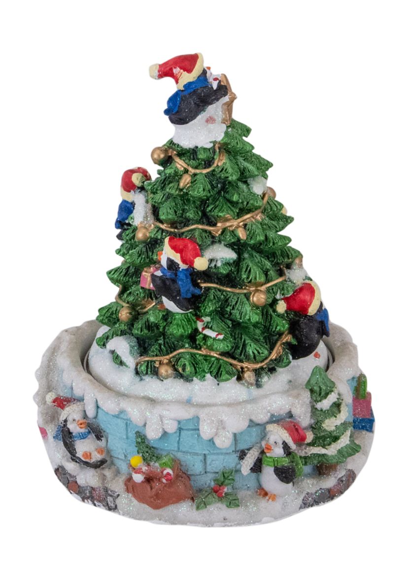 6.5Inch Penguins and Christmas Tree Rotating Music Box