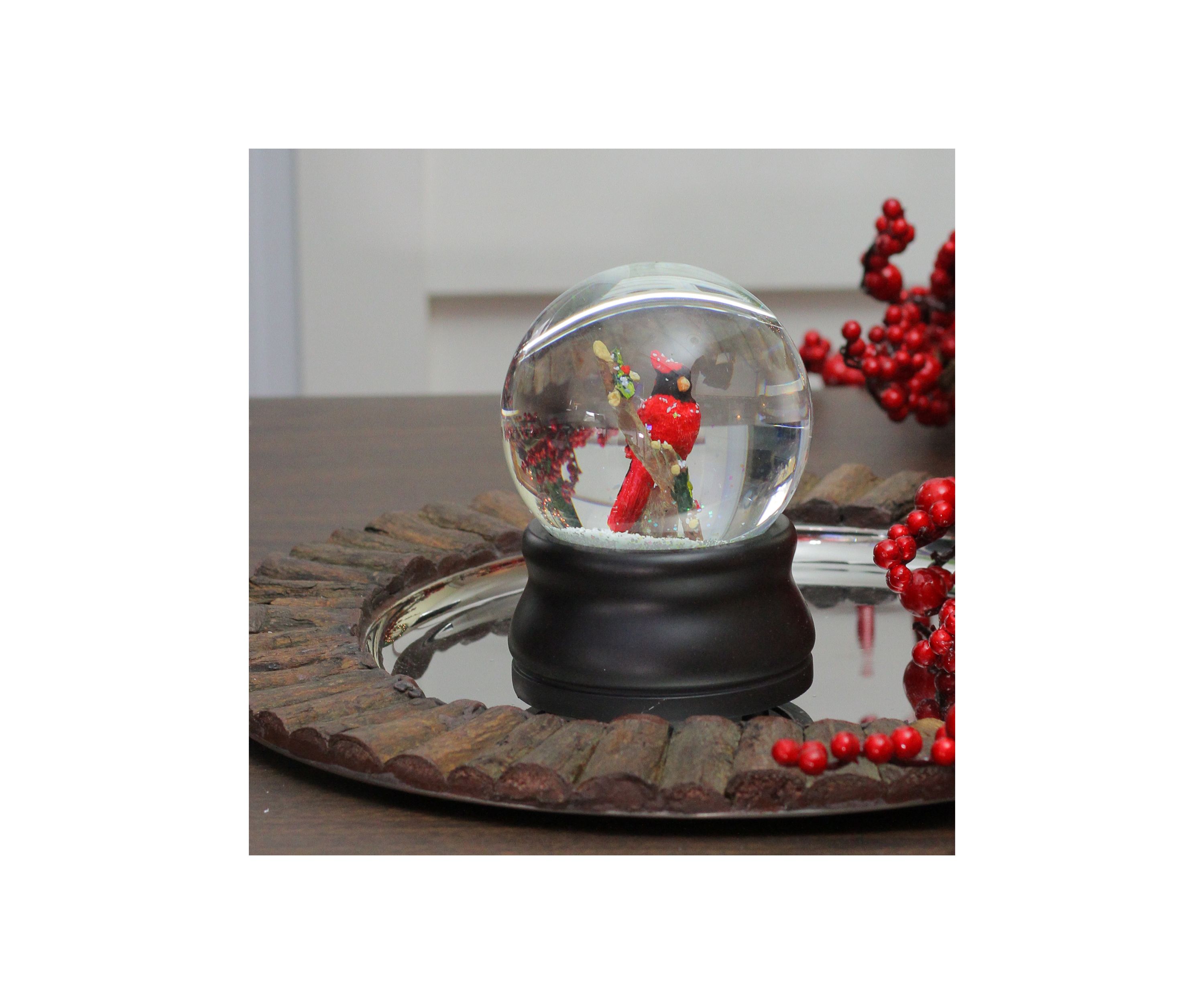 5.75Inch Red Cardinal on Branch Musical Christmas Snow Globe