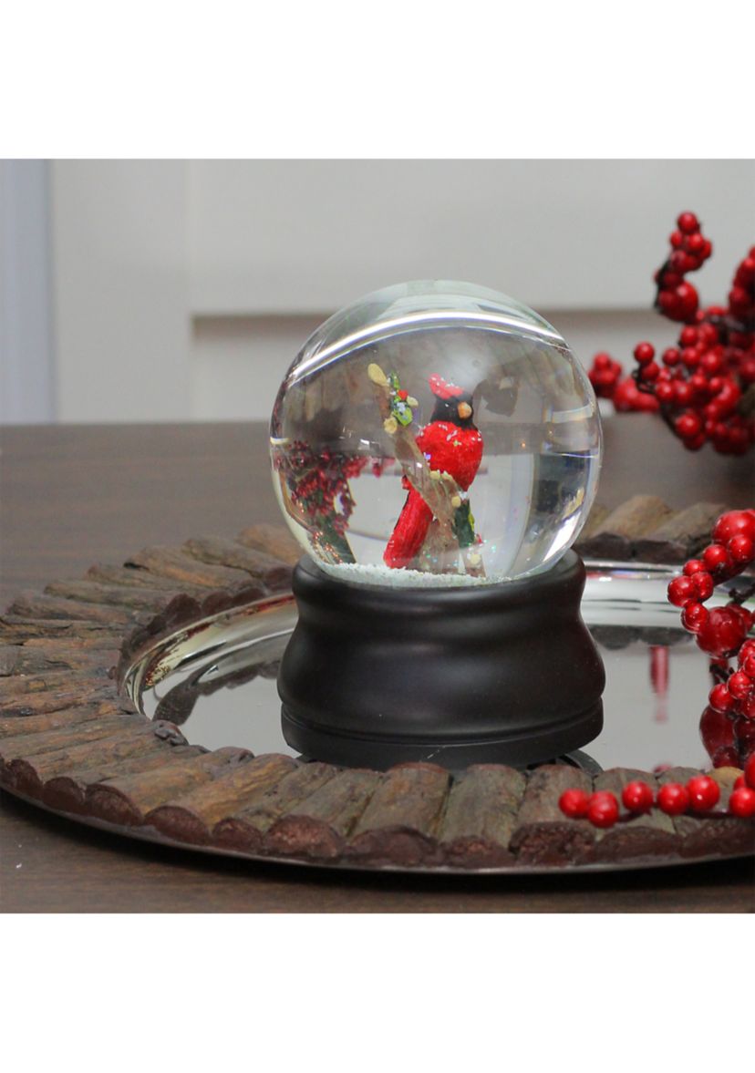 5.75Inch Red Cardinal on Branch Musical Christmas Snow Globe