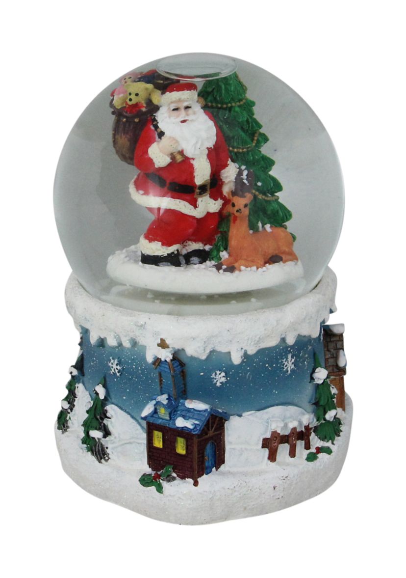 5.5Inch Santa Claus with Christmas Tree and Reindeer Musical Snow Globe