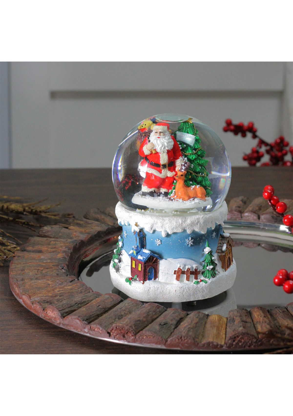 5.5Inch Santa Claus with Christmas Tree and Reindeer Musical Snow Globe