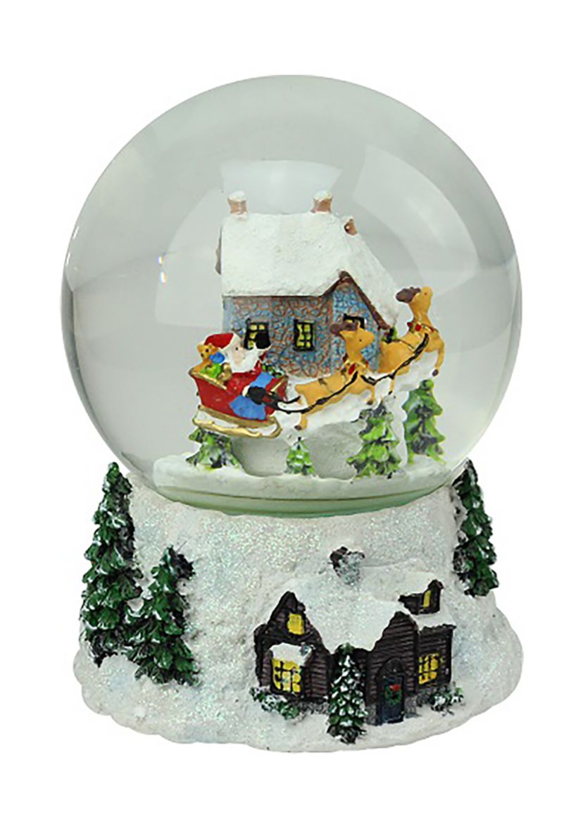 6.75Inch Musical and Animated Santa and Reindeer Rotating Christmas Water Globe