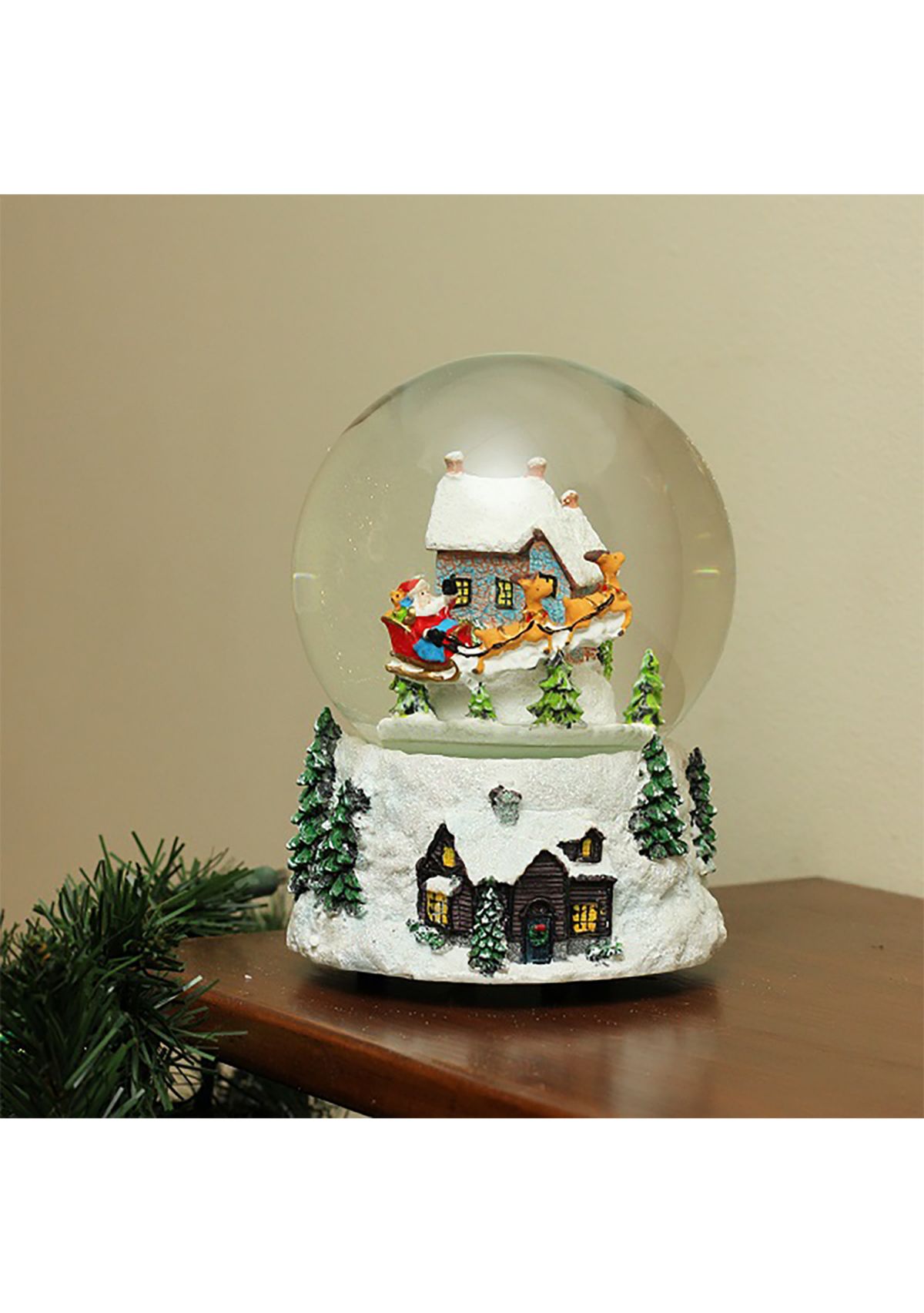 6.75Inch Musical and Animated Santa and Reindeer Rotating Christmas Water Globe