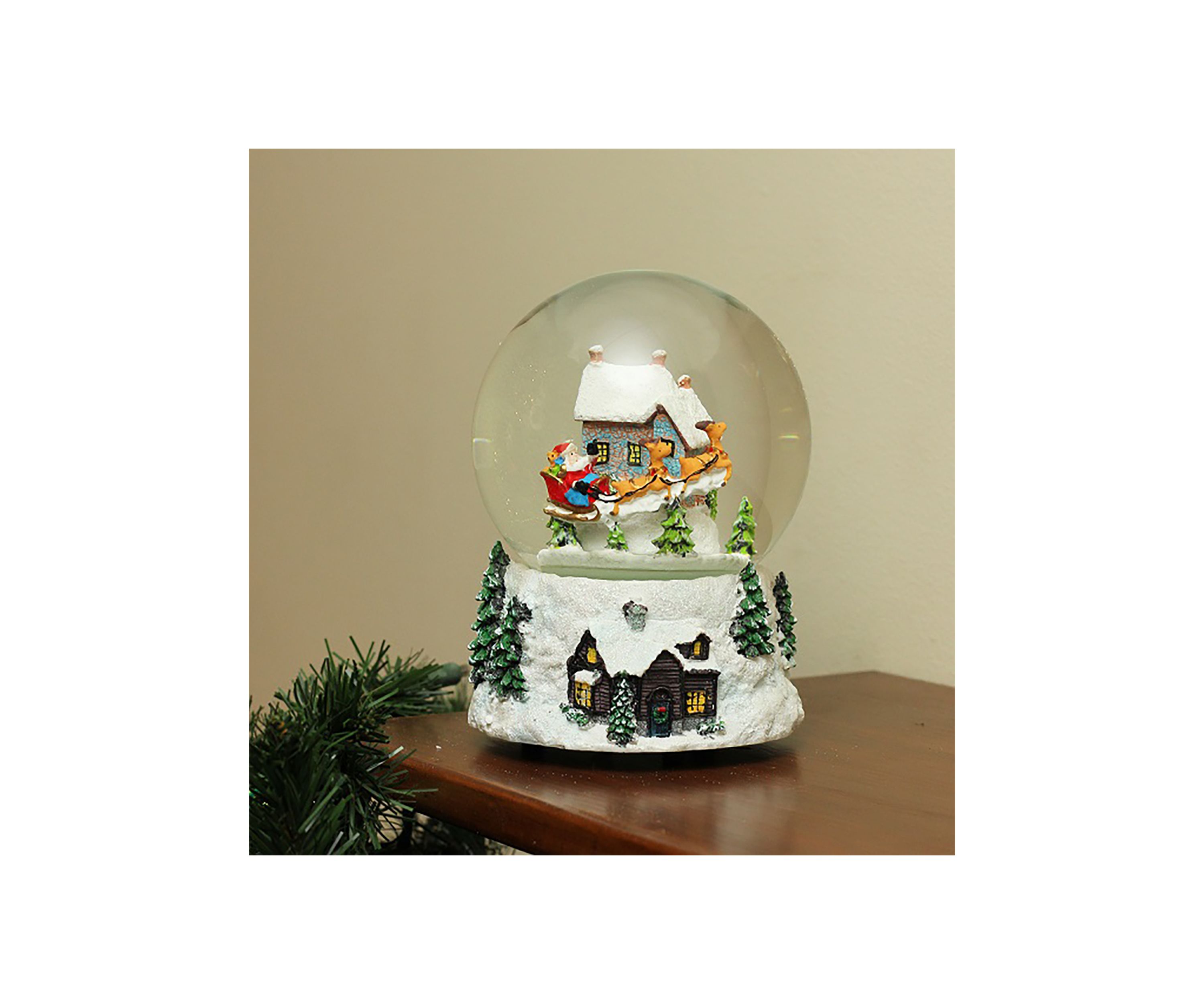 6.75Inch Musical and Animated Santa and Reindeer Rotating Christmas Water Globe