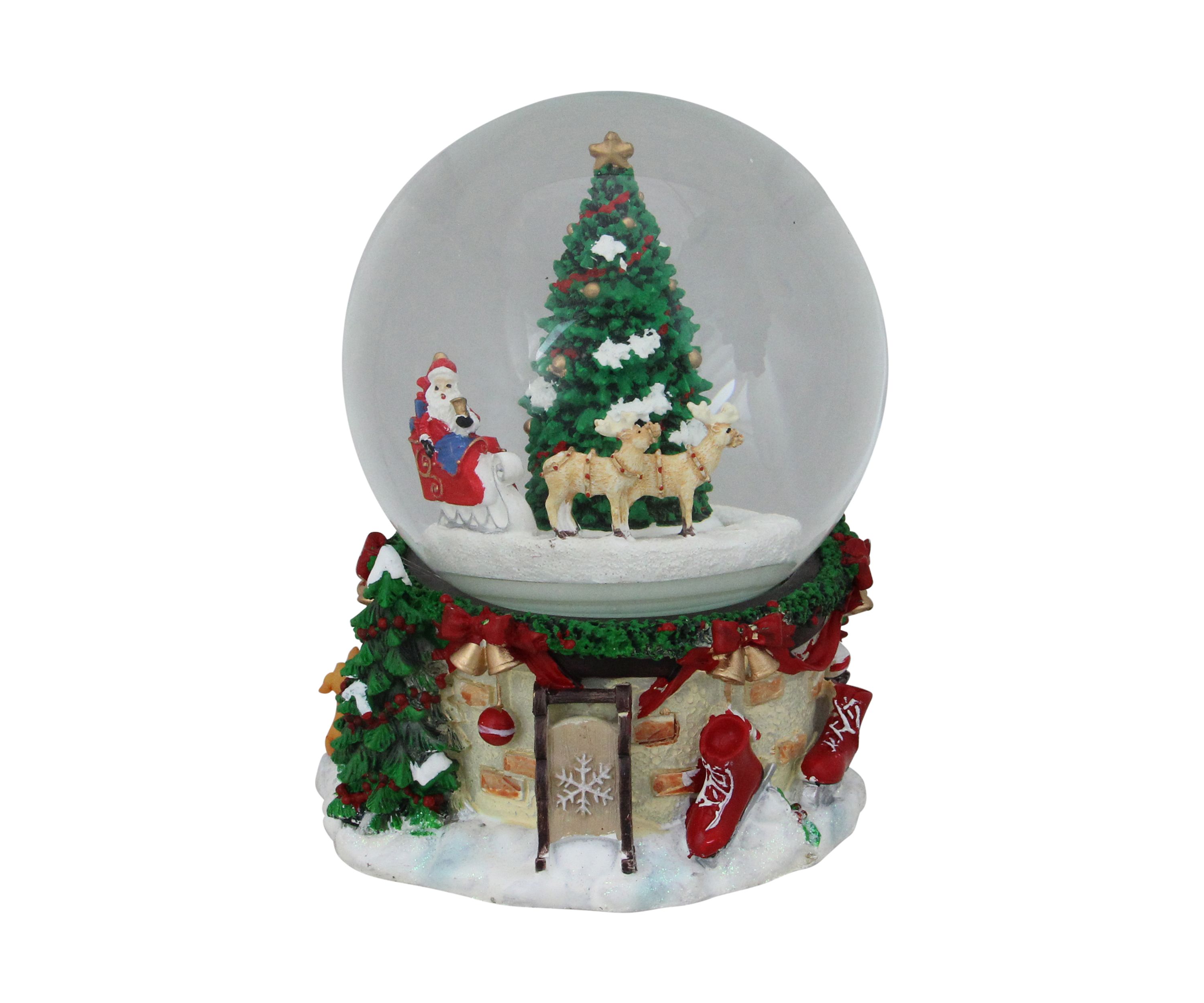6.5Inch Musical and Animated Santa on Sleigh Rotating Christmas Snow Globe