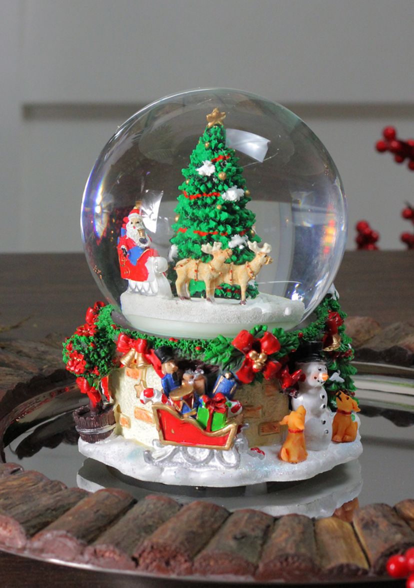 6.5Inch Musical and Animated Santa on Sleigh Rotating Christmas Snow Globe