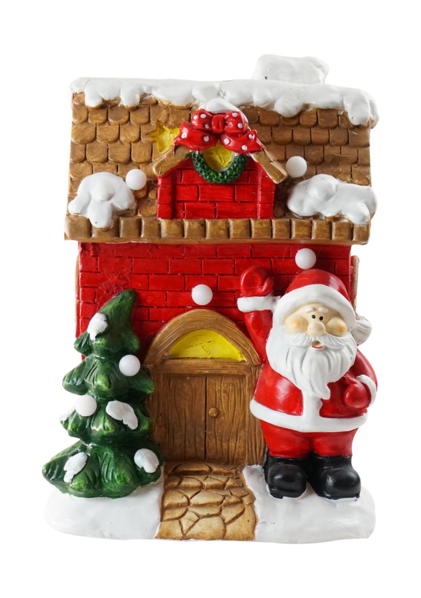 16Inch Red LED Lighted House with Santa Musical Christmas Tabletop Figurine