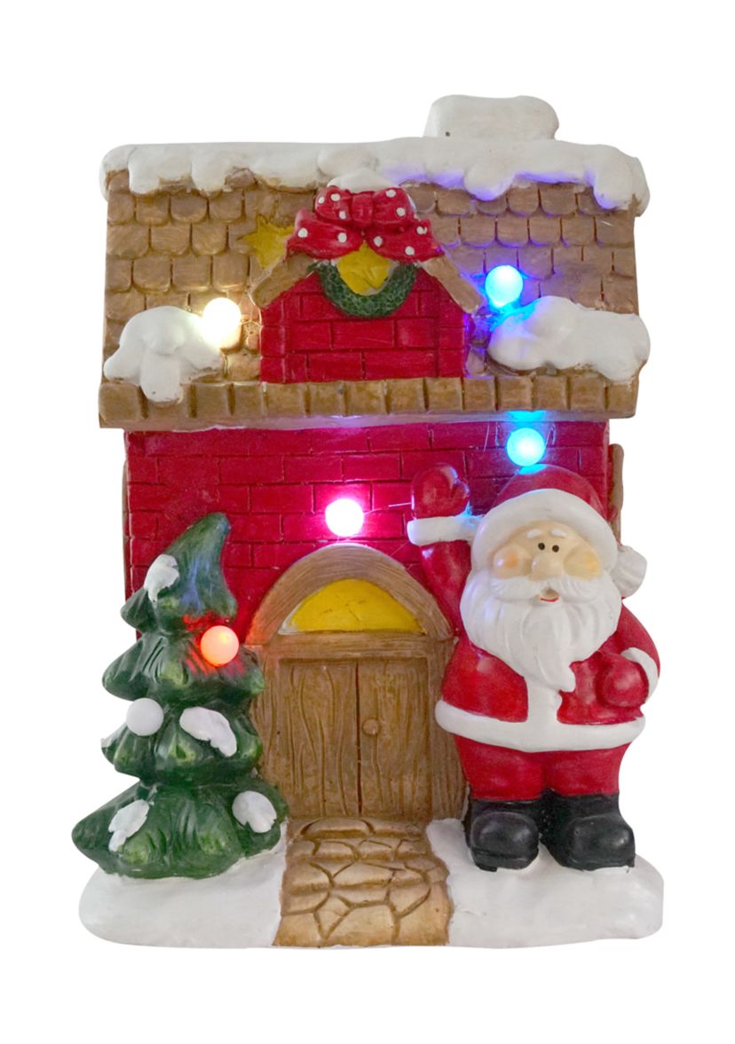 16Inch Red LED Lighted House with Santa Musical Christmas Tabletop Figurine