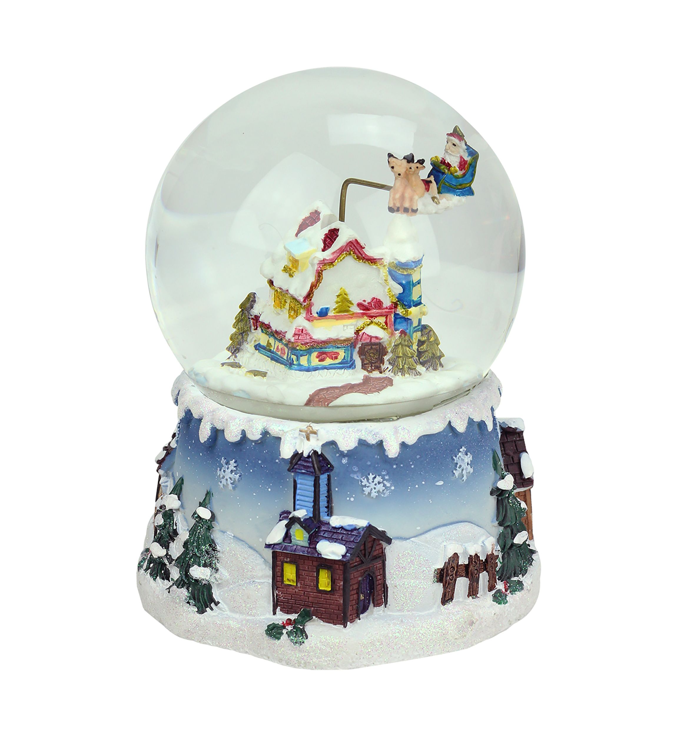 5.5Inch Santa Claus on Sleigh Snowy Village Revolving Musical Christmas Snow Globe
