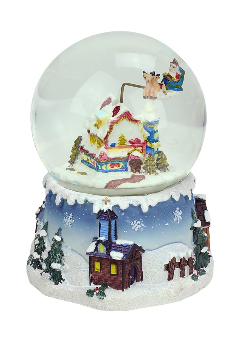 5.5Inch Santa Claus on Sleigh Snowy Village Revolving Musical Christmas Snow Globe
