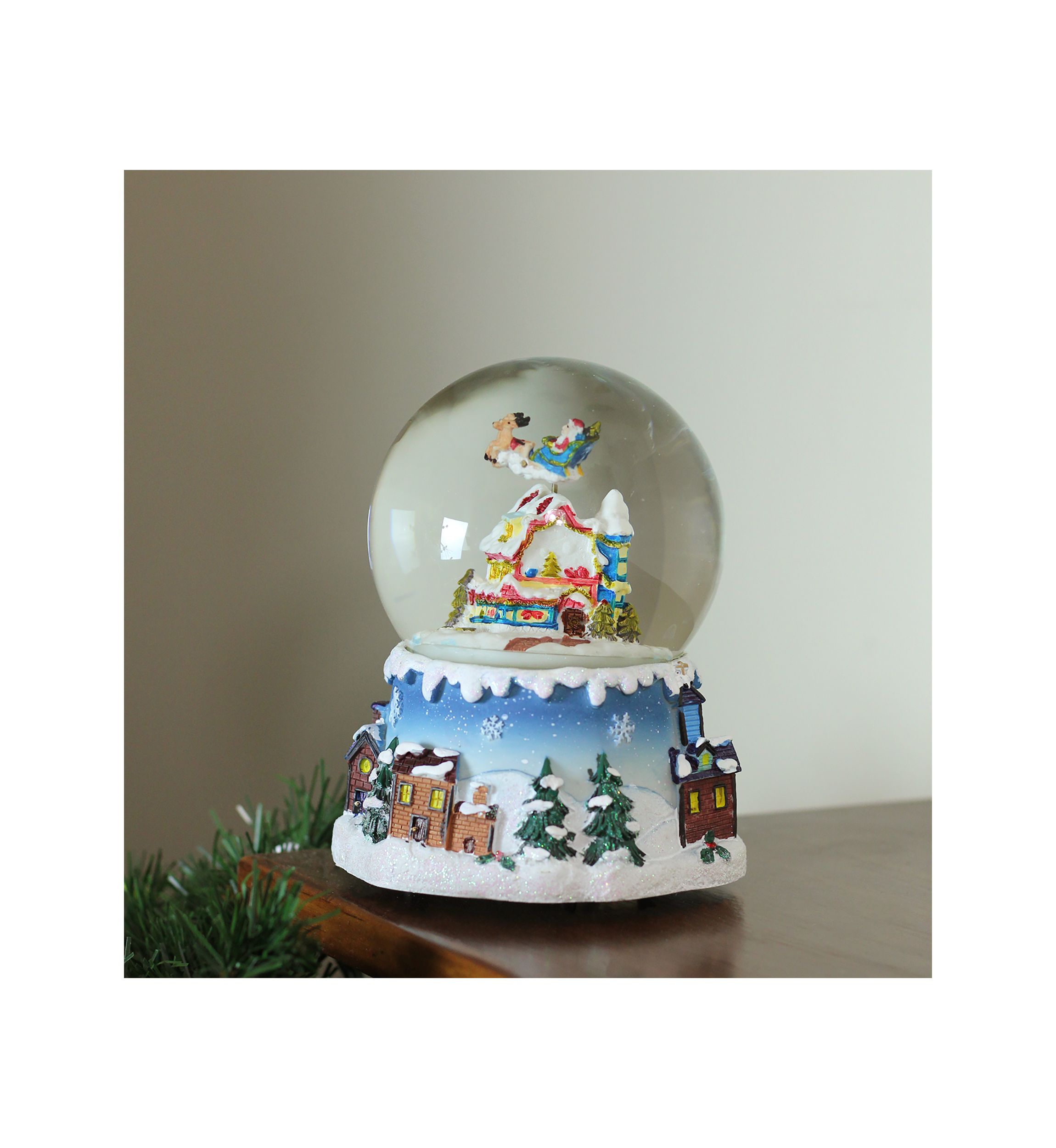 5.5Inch Santa Claus on Sleigh Snowy Village Revolving Musical Christmas Snow Globe