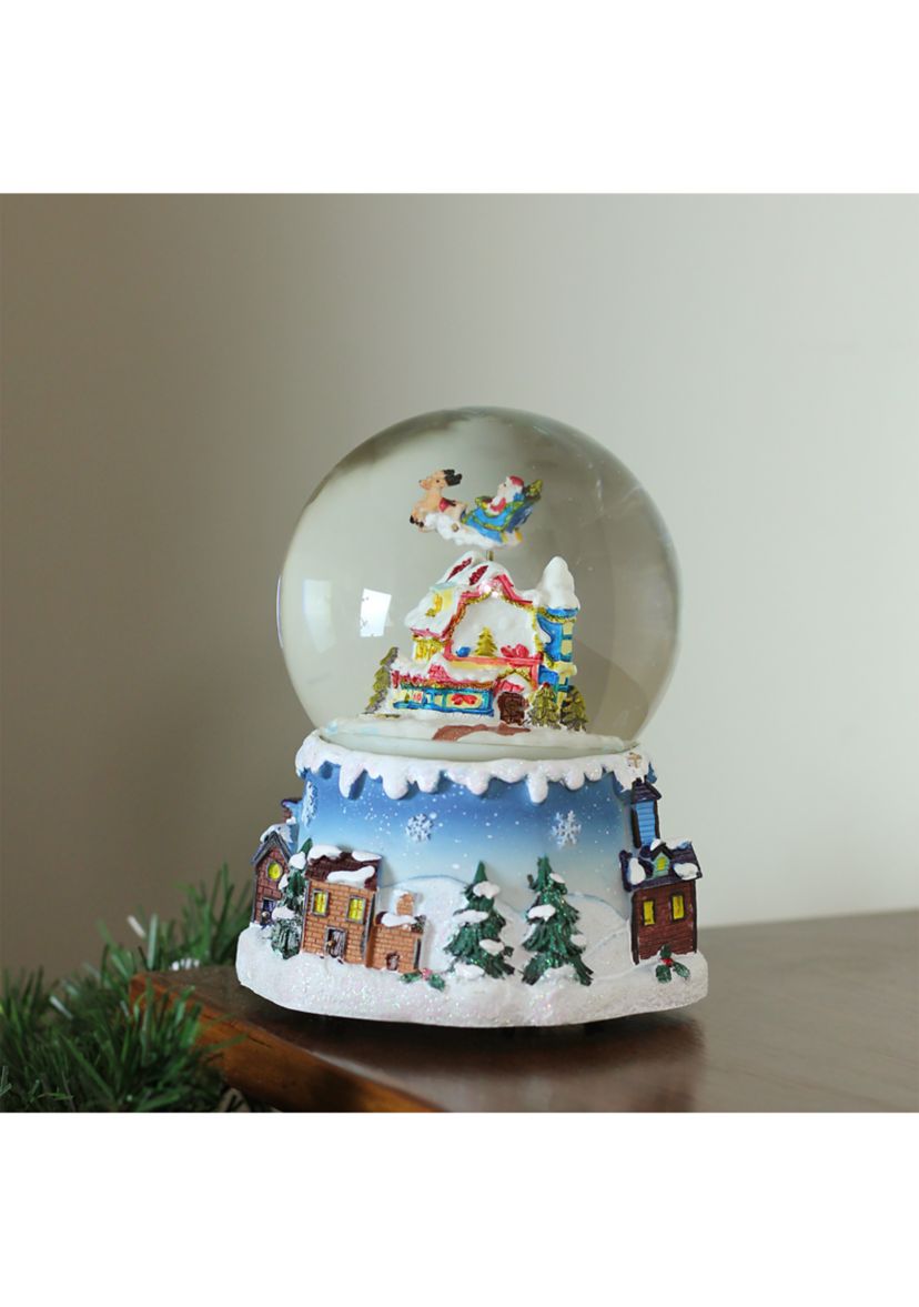 5.5Inch Santa Claus on Sleigh Snowy Village Revolving Musical Christmas Snow Globe