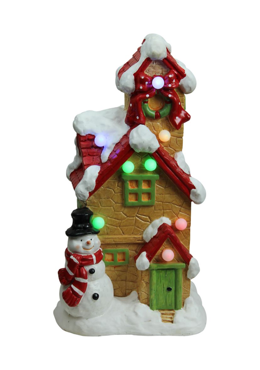 17Inch Brown and Red LED Lighted Snow Covered Cottage Musical Christmas Tabletop Decor