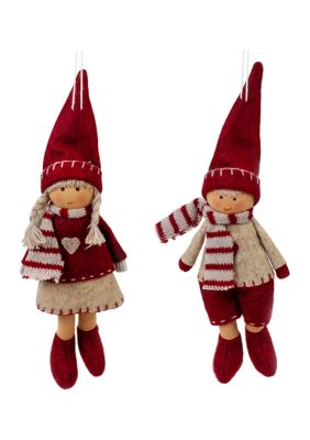 Northlight 8"" Boy and Girl Hanging Doll Christmas Ornaments - Set of 2, Gray -  0093422863094