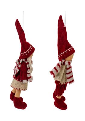 8" Boy and Girl Hanging Doll Christmas Ornaments - Set of 2