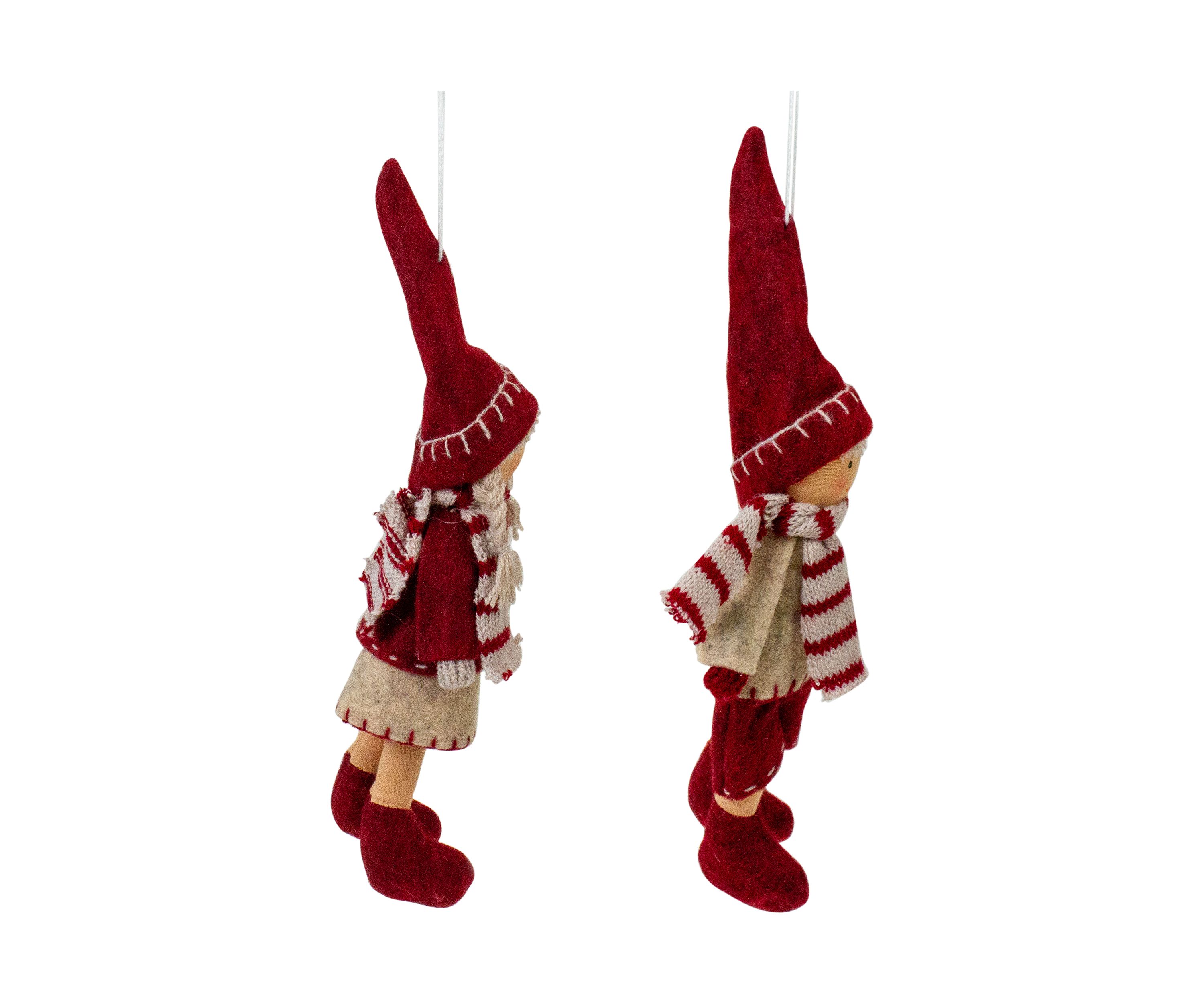 8" Boy and Girl Hanging Doll Christmas Ornaments - Set of 2