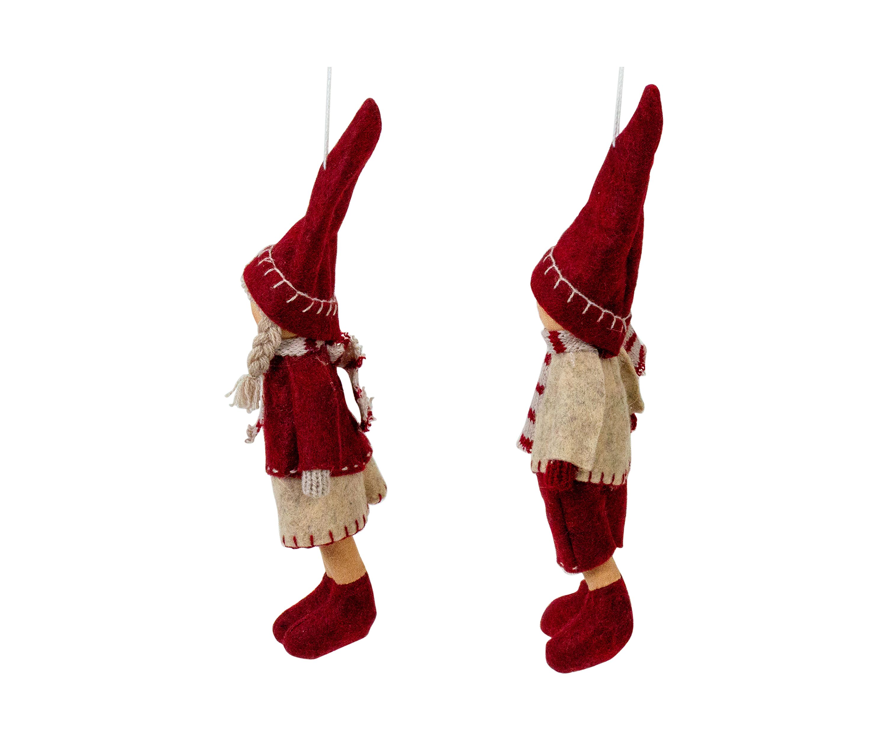 8" Boy and Girl Hanging Doll Christmas Ornaments - Set of 2