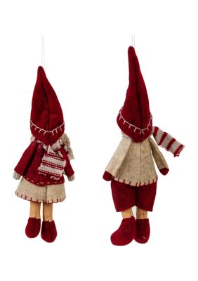 8" Boy and Girl Hanging Doll Christmas Ornaments - Set of 2