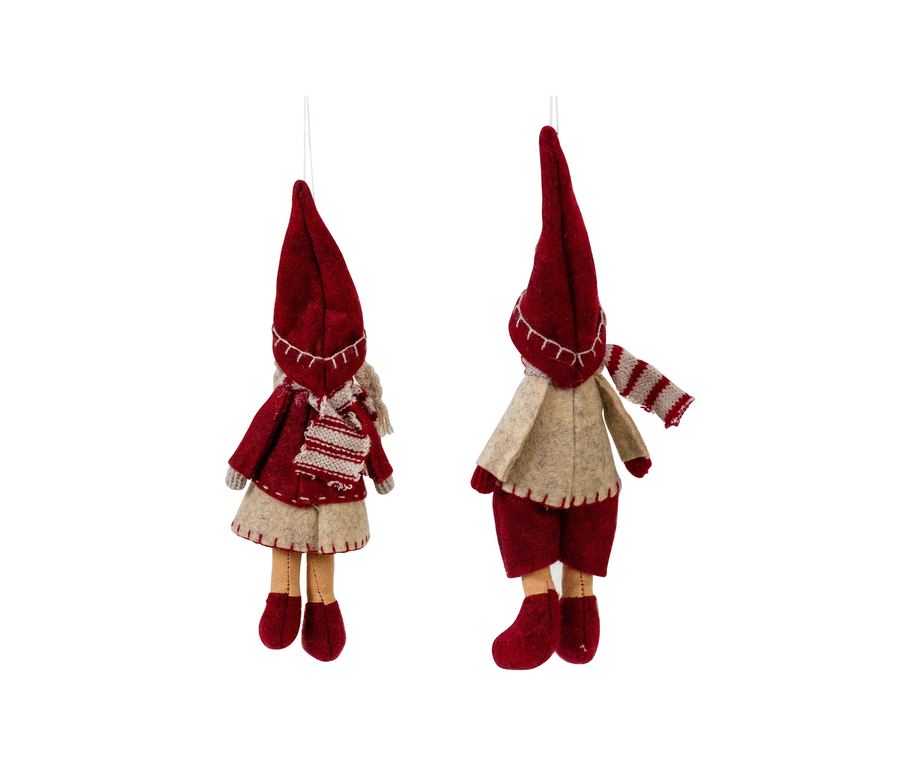 8" Boy and Girl Hanging Doll Christmas Ornaments - Set of 2