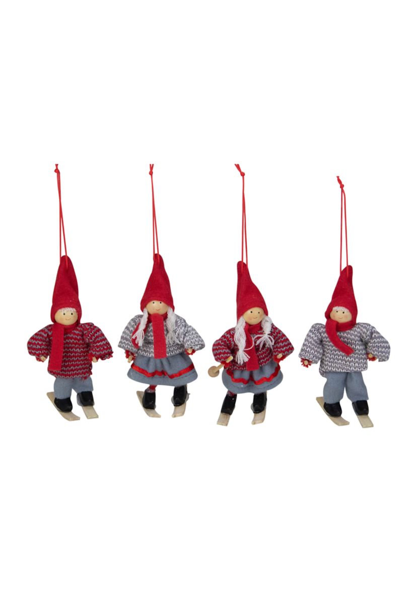 Set of 4 Colorful Holiday Skiing Kids Christmas Ornament Decorations 6"