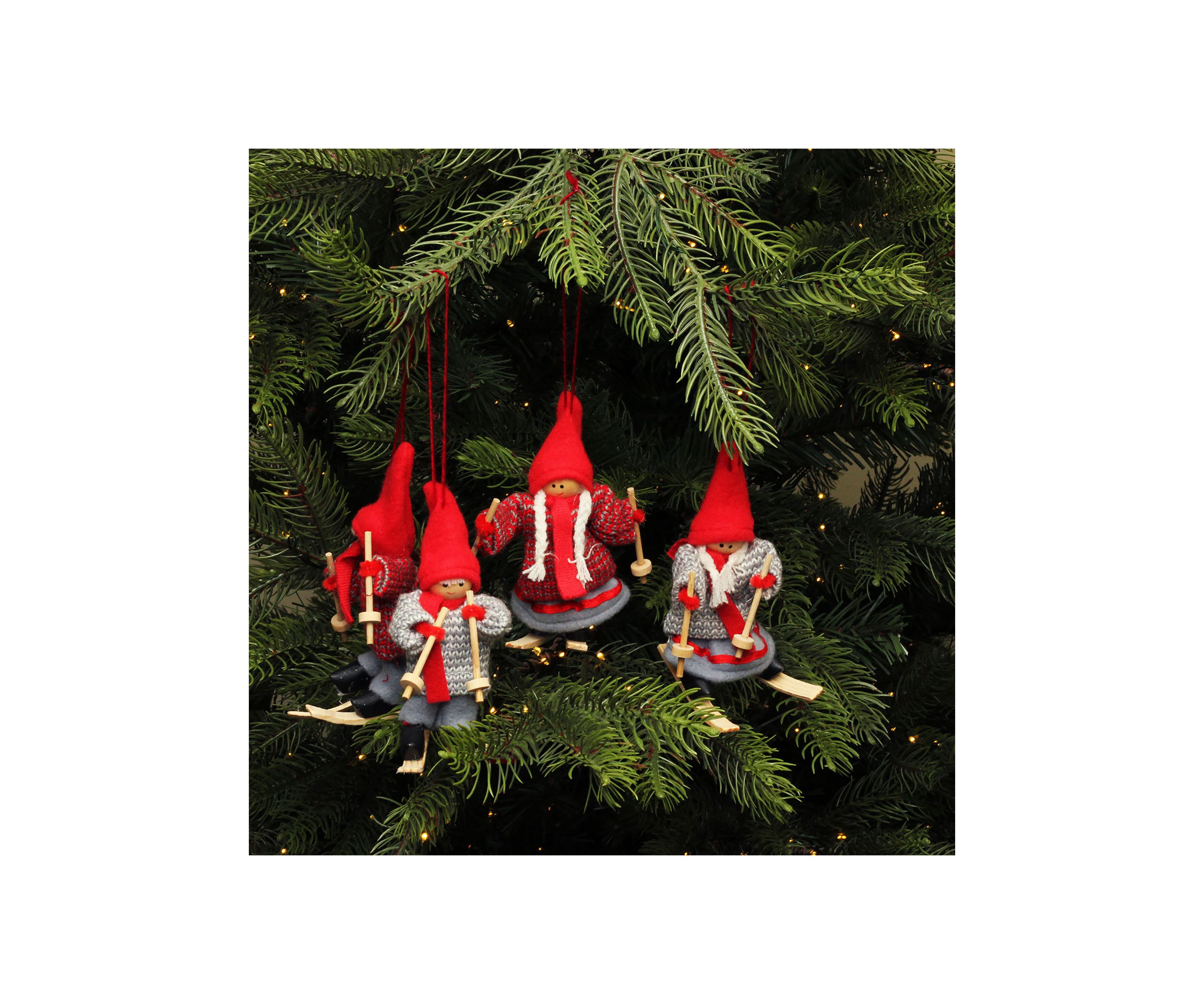 Set of 4 Colorful Holiday Skiing Kids Christmas Ornament Decorations 6"