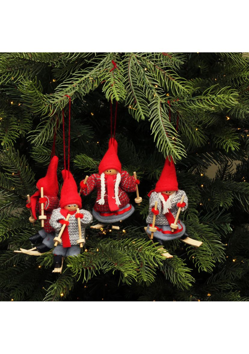Set of 4 Colorful Holiday Skiing Kids Christmas Ornament Decorations 6"