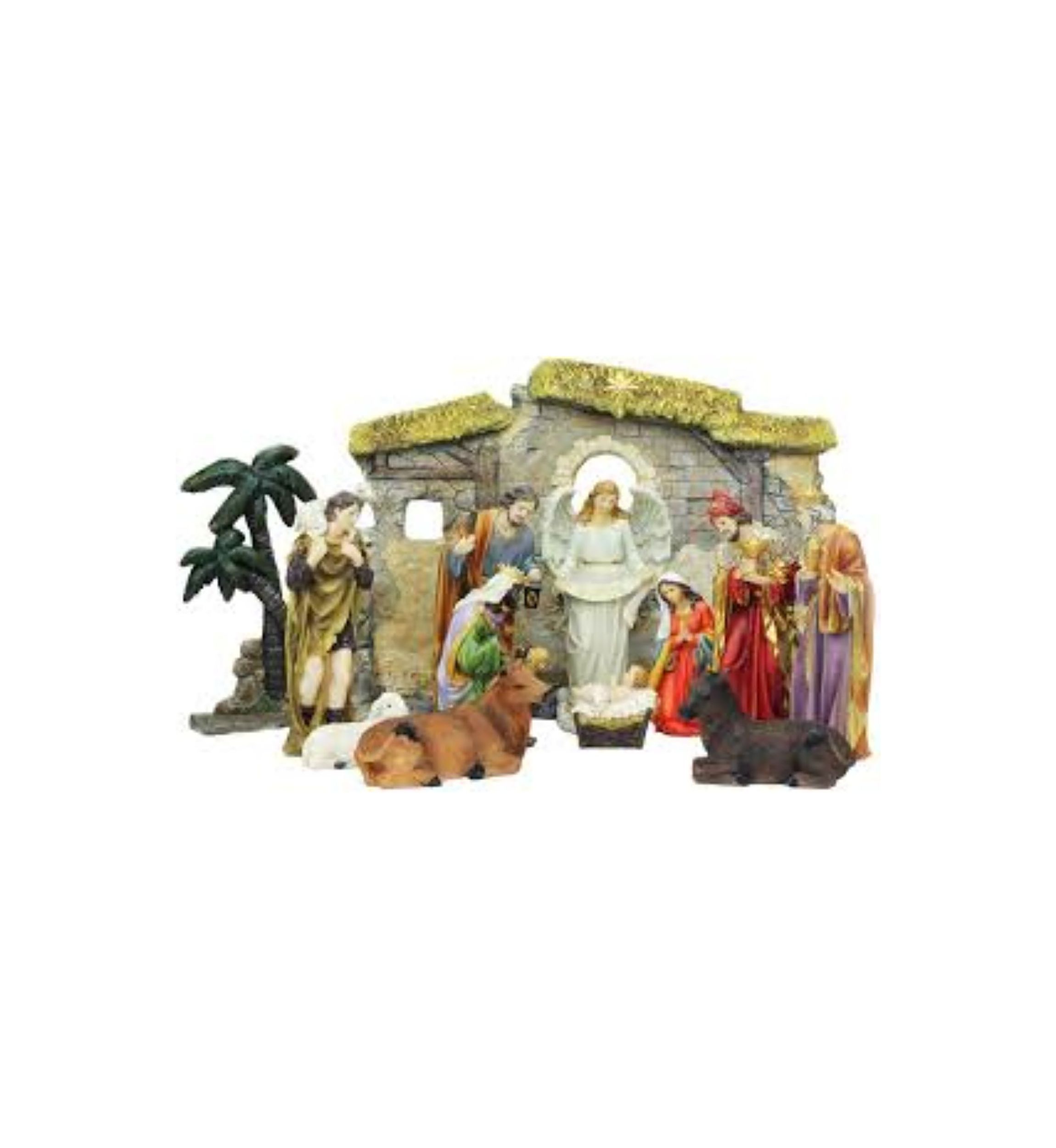 13-Piece Gray Traditional Religious Christmas Nativity Figurine with Stable 23.25Inch