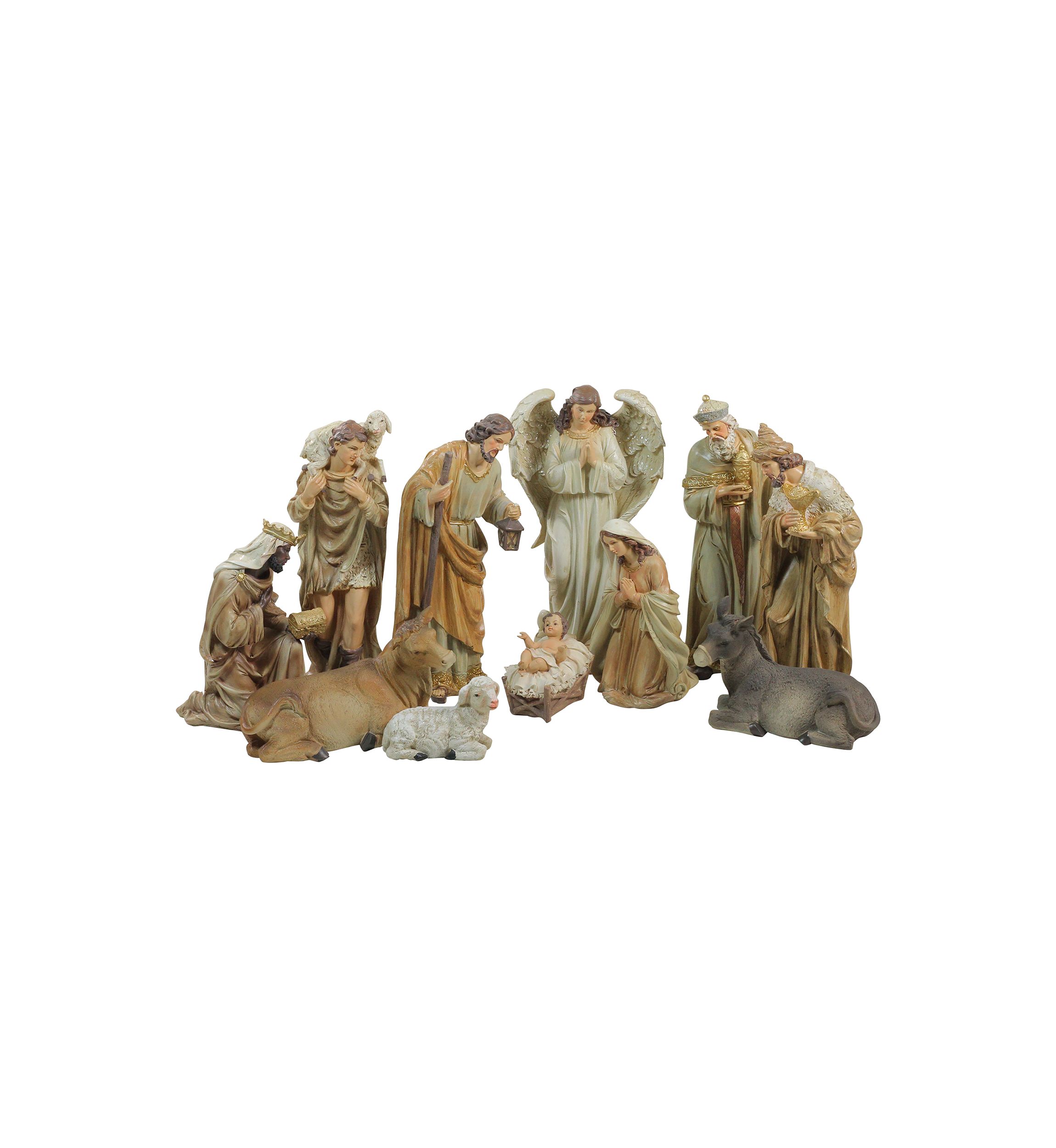 11-Piece Traditional Earth Tones Religious Christmas Nativity Figurine Set - 11.75Inch
