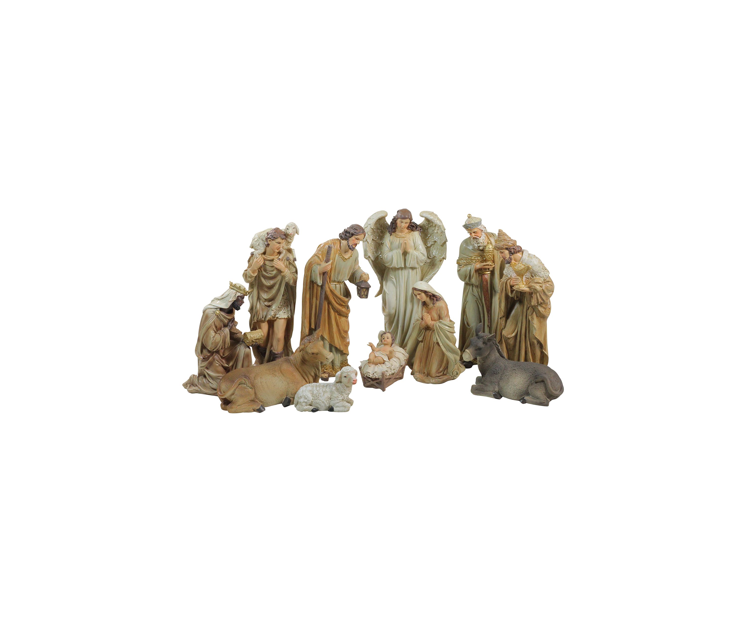 11-Piece Traditional Earth Tones Religious Christmas Nativity Figurine Set - 11.75Inch