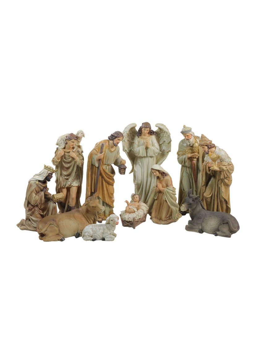 11-Piece Traditional Earth Tones Religious Christmas Nativity Figurine Set - 11.75Inch