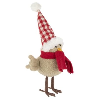 Northlight 10inch Beige Standing Bird with Red Scarf and Plaid Hat Christmas Figure -  760182132263249